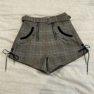 Self Portrait High Waist Checked Double Zip Shorts Size US 2/ UK 6  Brown Color